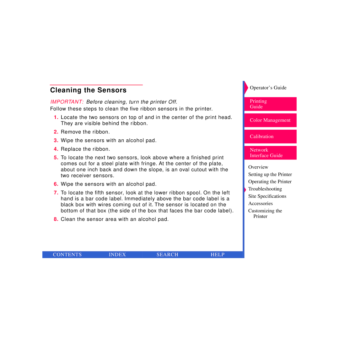 Kodak 8670 PS specifications Cleaning the Sensors, Important Before cleaning, turn the printer Off 