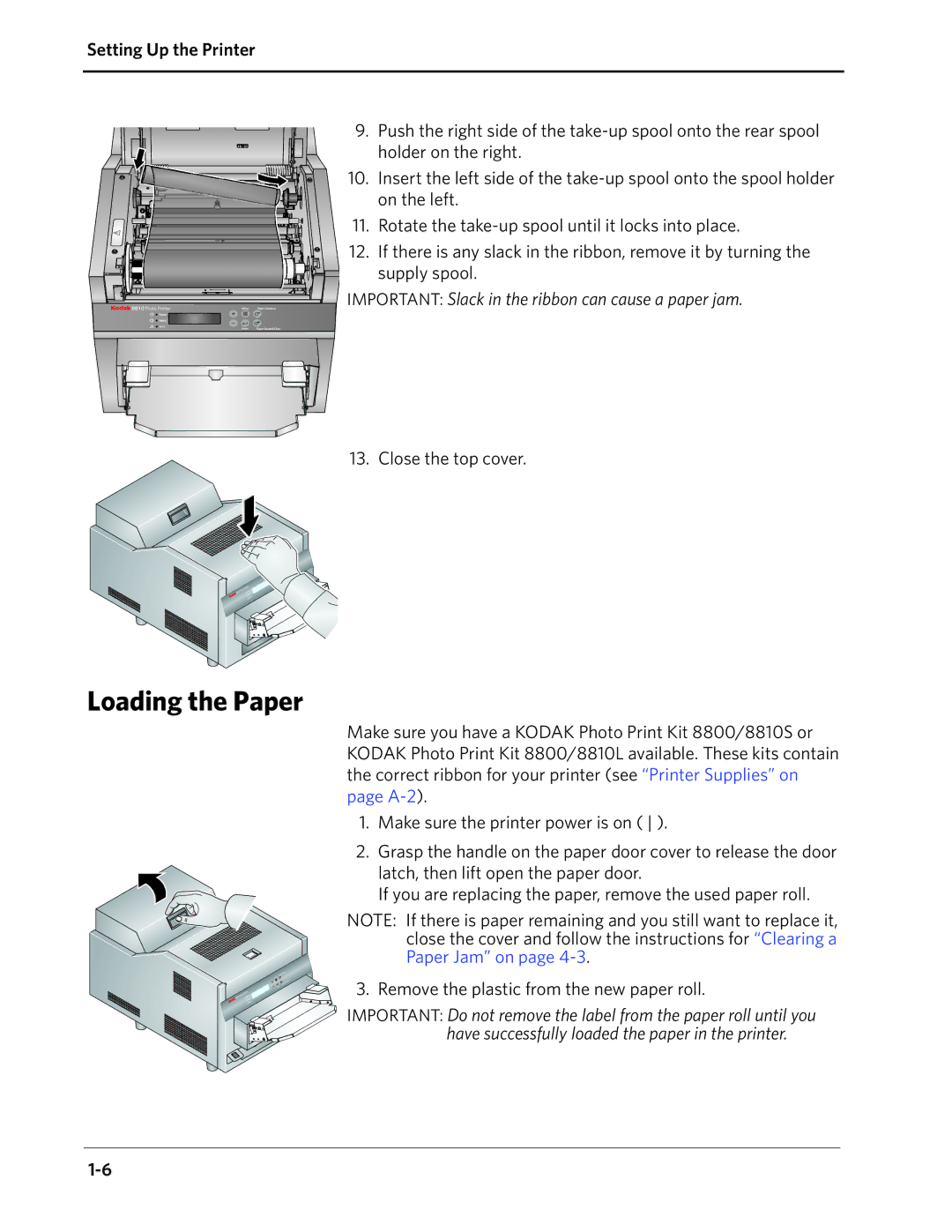 Kodak 8810 manual Loading the Paper 