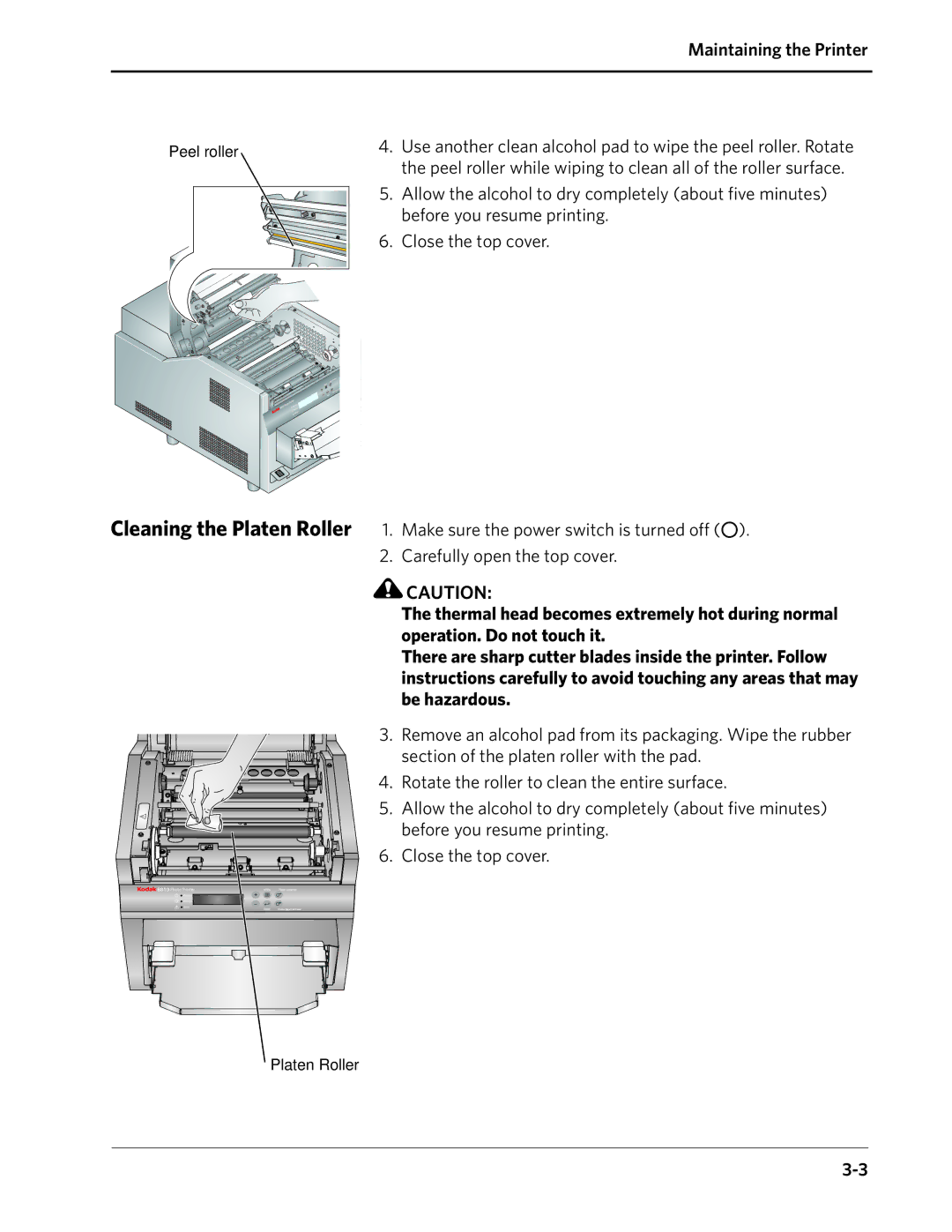 Kodak 8810 manual Peel roller while wiping to clean all of the roller surface 