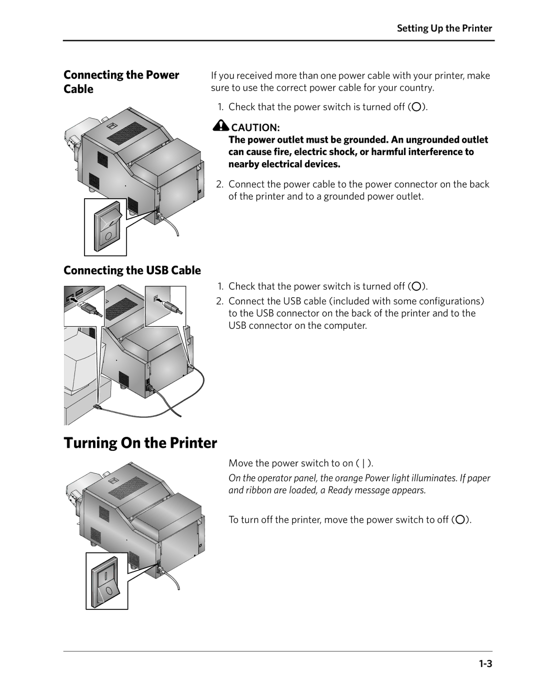 Kodak 8810 manual Turning On the Printer, Connecting the Power Cable, Connecting the USB Cable 