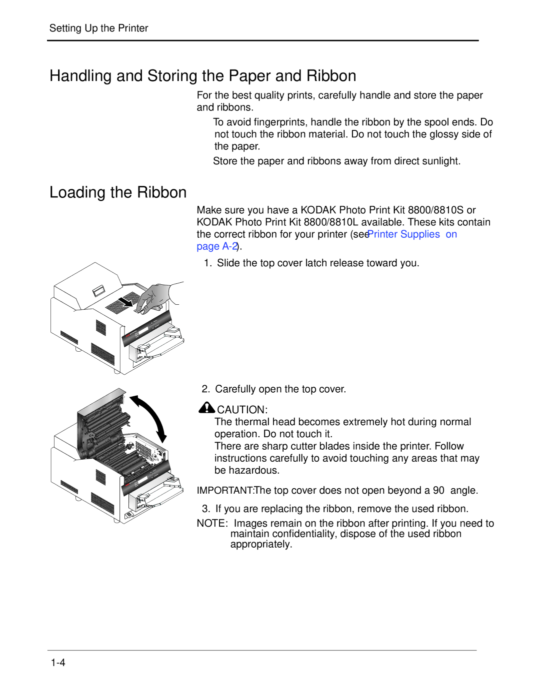 Kodak 8810 manual Handling and Storing the Paper and Ribbon, Loading the Ribbon 