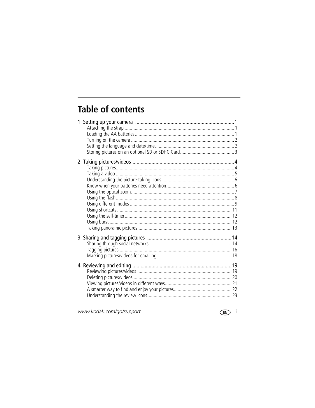 Kodak 1849637, 8836645, 8951899, C143 manual Table of contents 