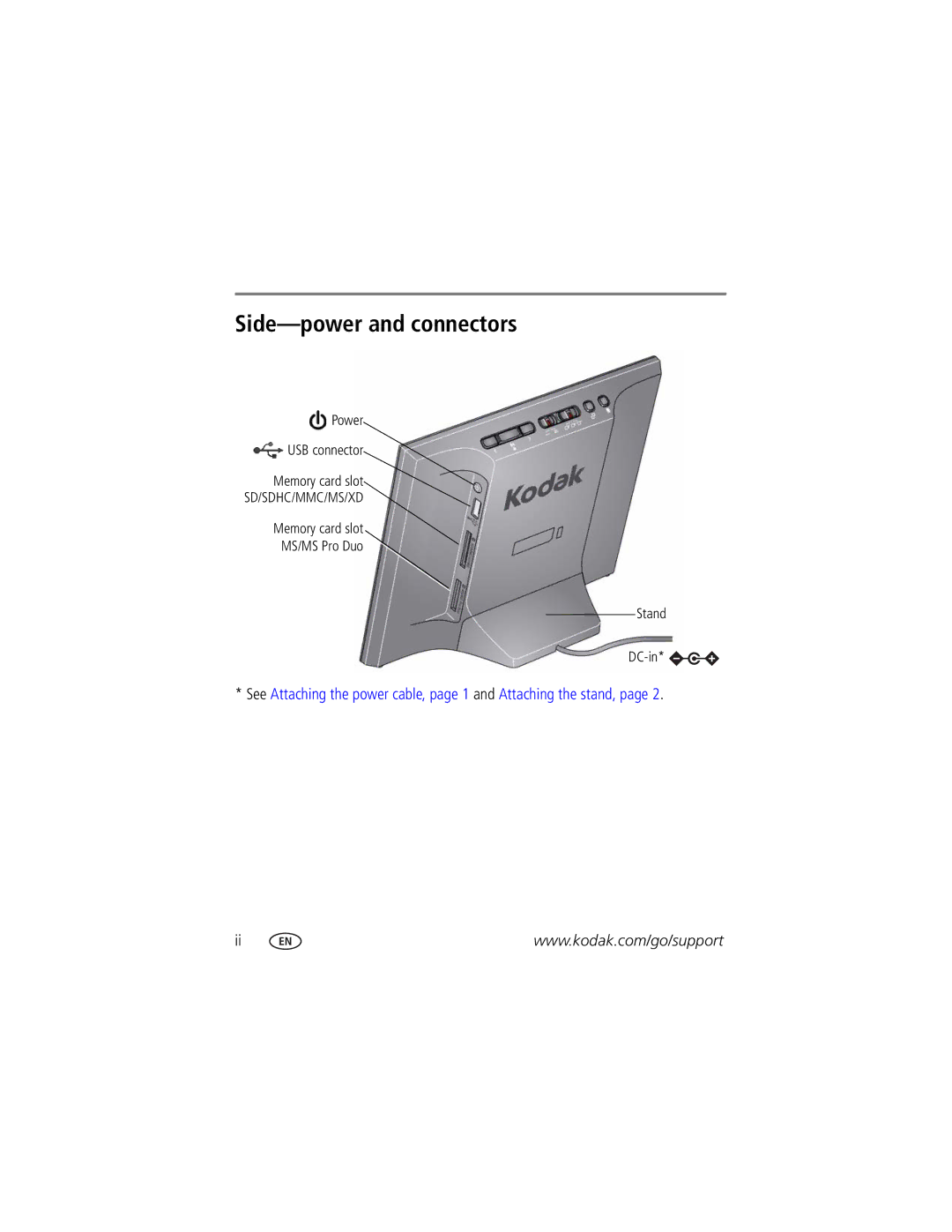 Kodak 8942930 manual Side-power and connectors 