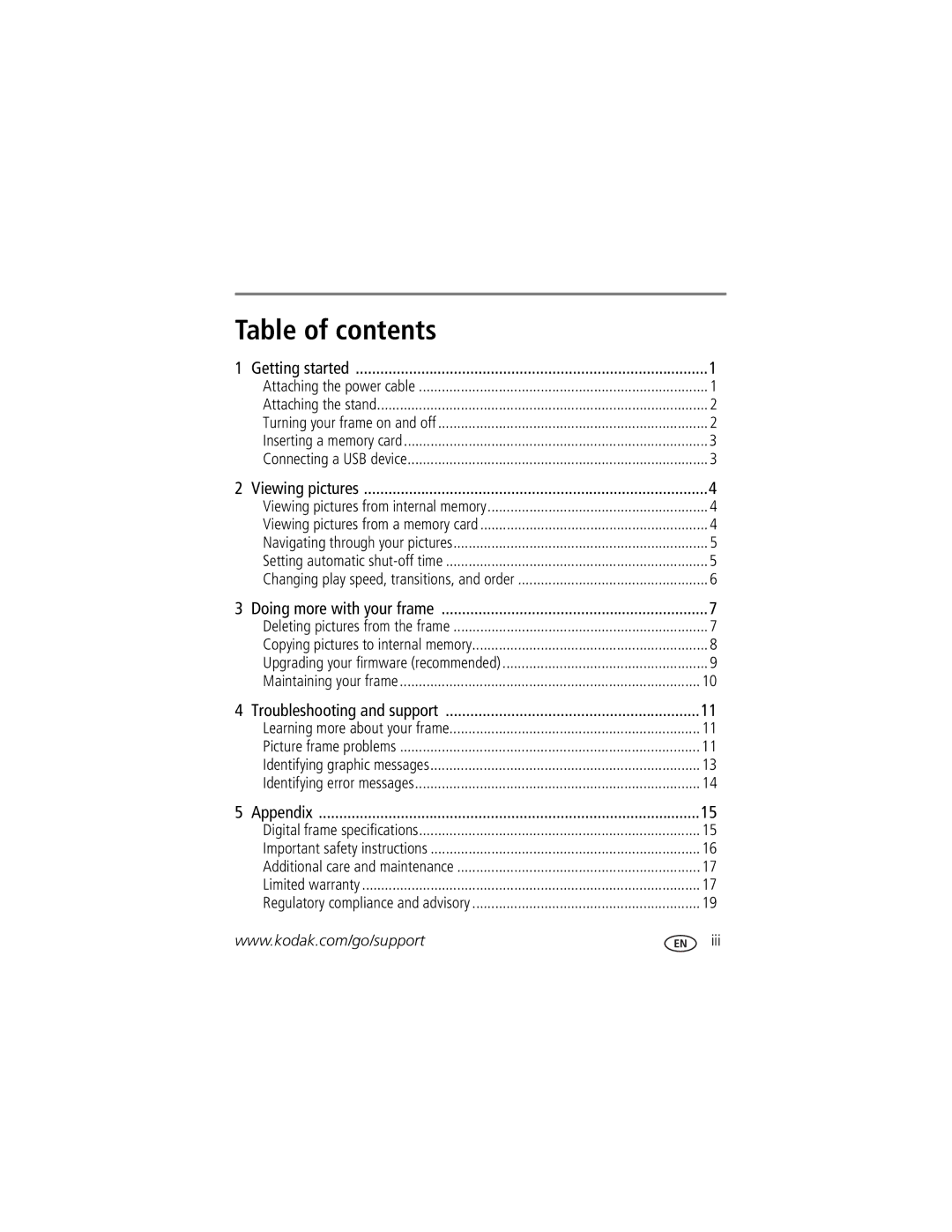 Kodak 8942930 manual Table of contents 