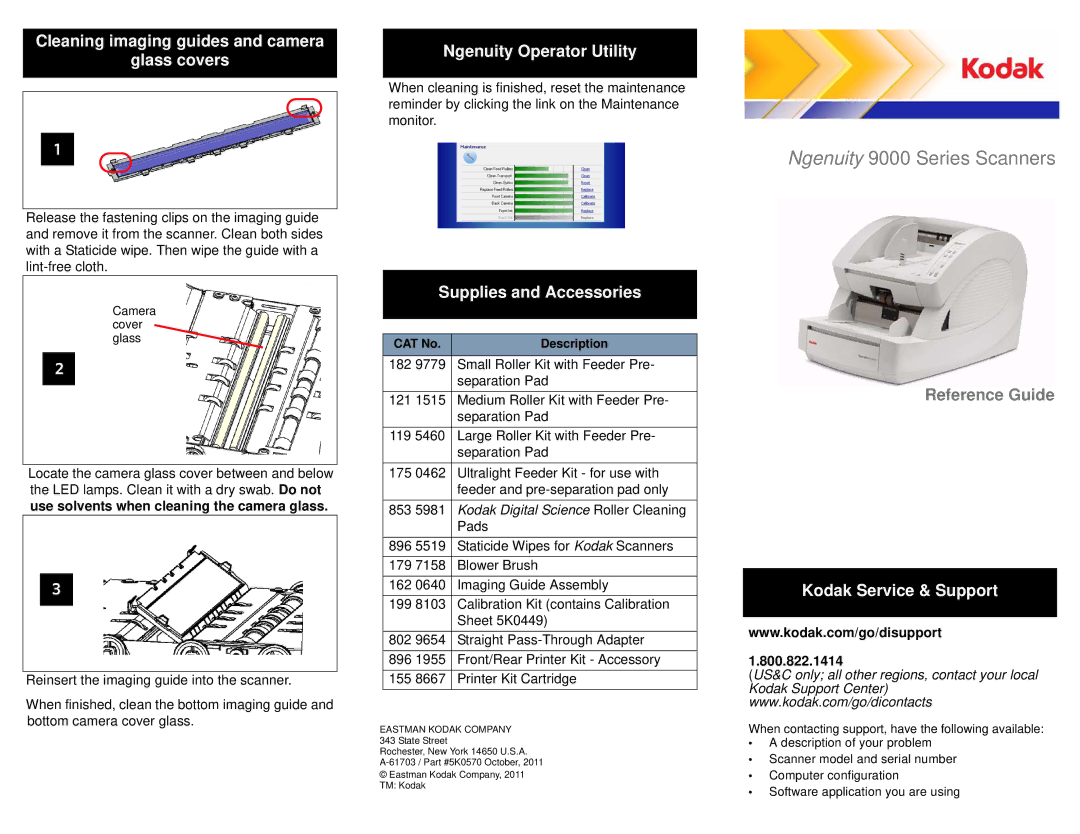 Kodak manual Ngenuity 9000 Series Scanners, Cleaning imaging guides and camera Glass covers, Ngenuity Operator Utility 