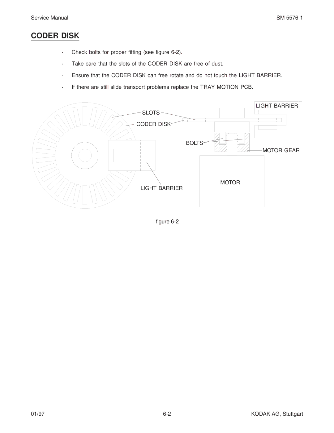 Kodak 7020, 5020, 4020, (9020/CINE) service manual Light Barrier Slots Coder Disk Bolts Motor Gear 