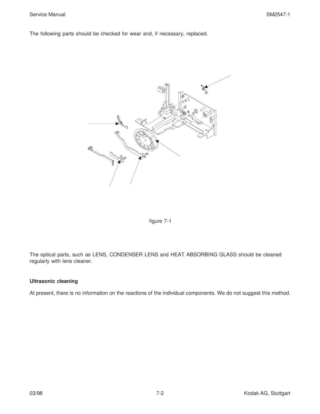 Kodak 5020, 7020, 4020, (9020/CINE) service manual Ultrasonic cleaning 