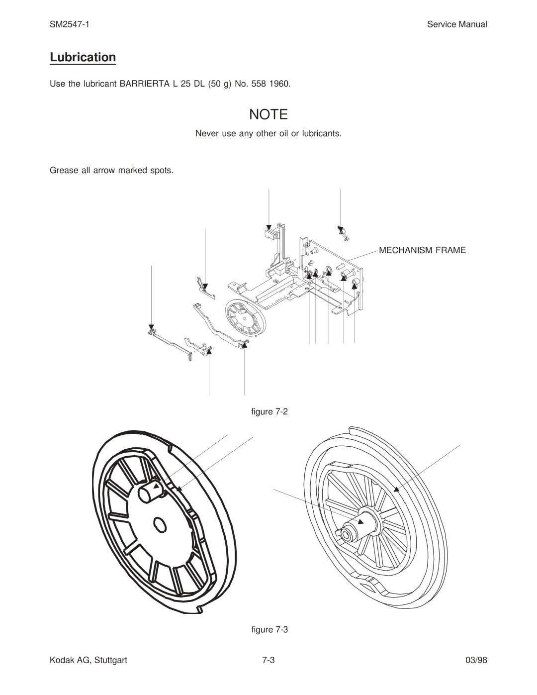 Kodak 4020, 7020, 5020, (9020/CINE) service manual Lubrication 