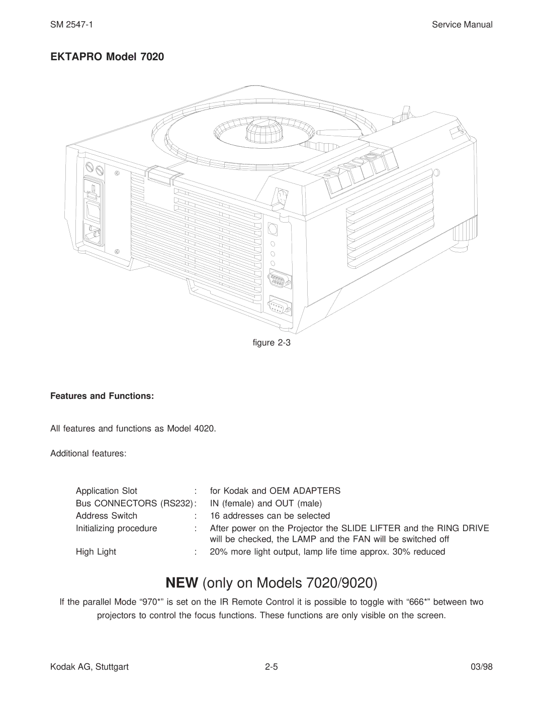 Kodak (9020/CINE), 5020, 4020 service manual NEW only on Models 7020/9020 