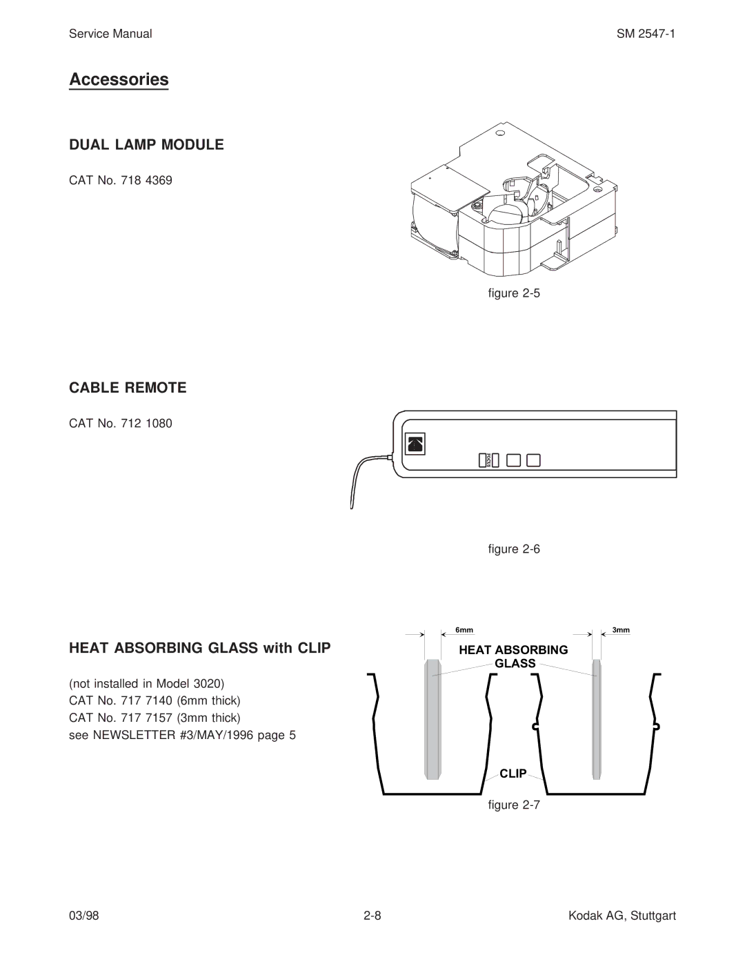 Kodak 5020, 7020, 4020, (9020/CINE) service manual Accessories, Heat Absorbing Glass with Clip 