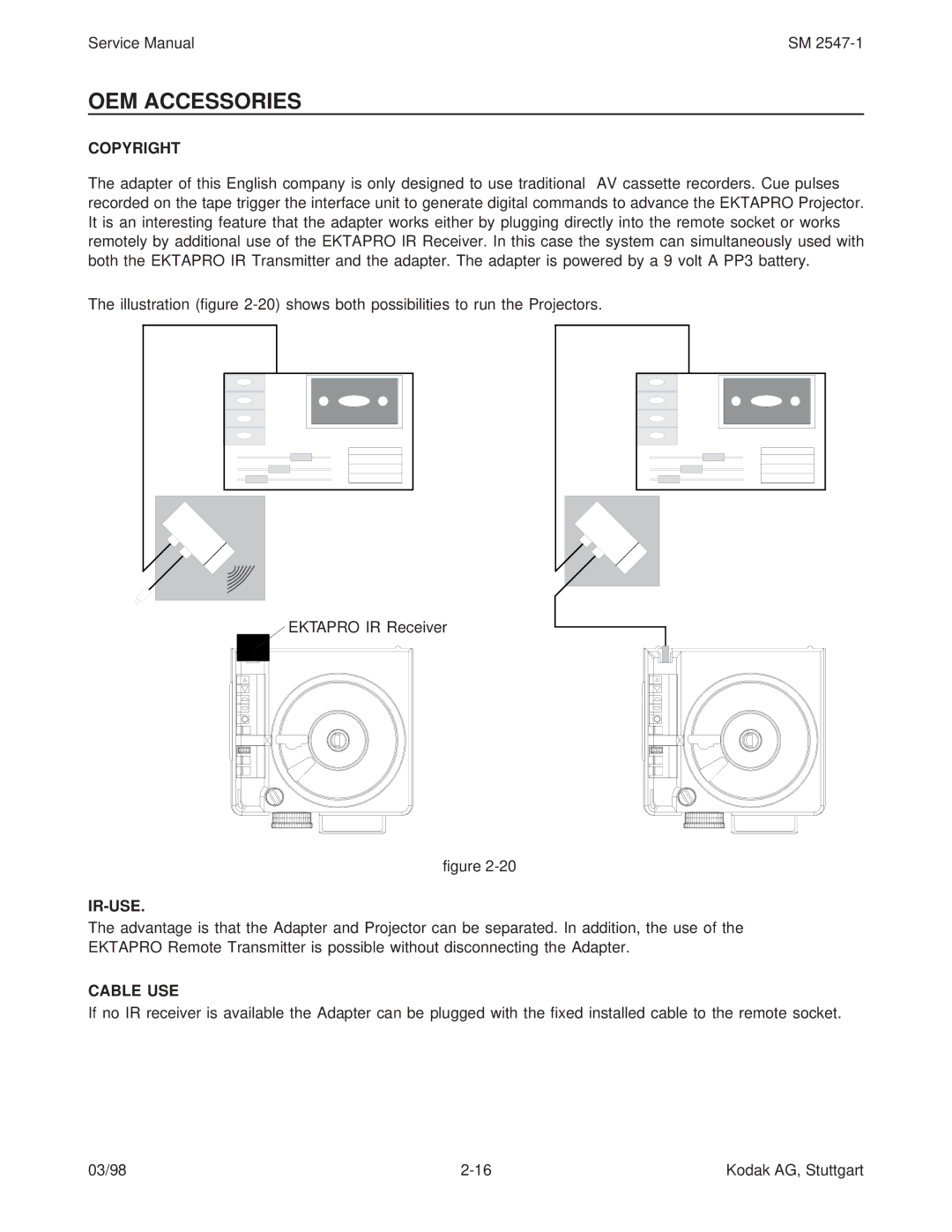 Kodak 7020, 5020, 4020, (9020/CINE) service manual OEM Accessories, Copyright 