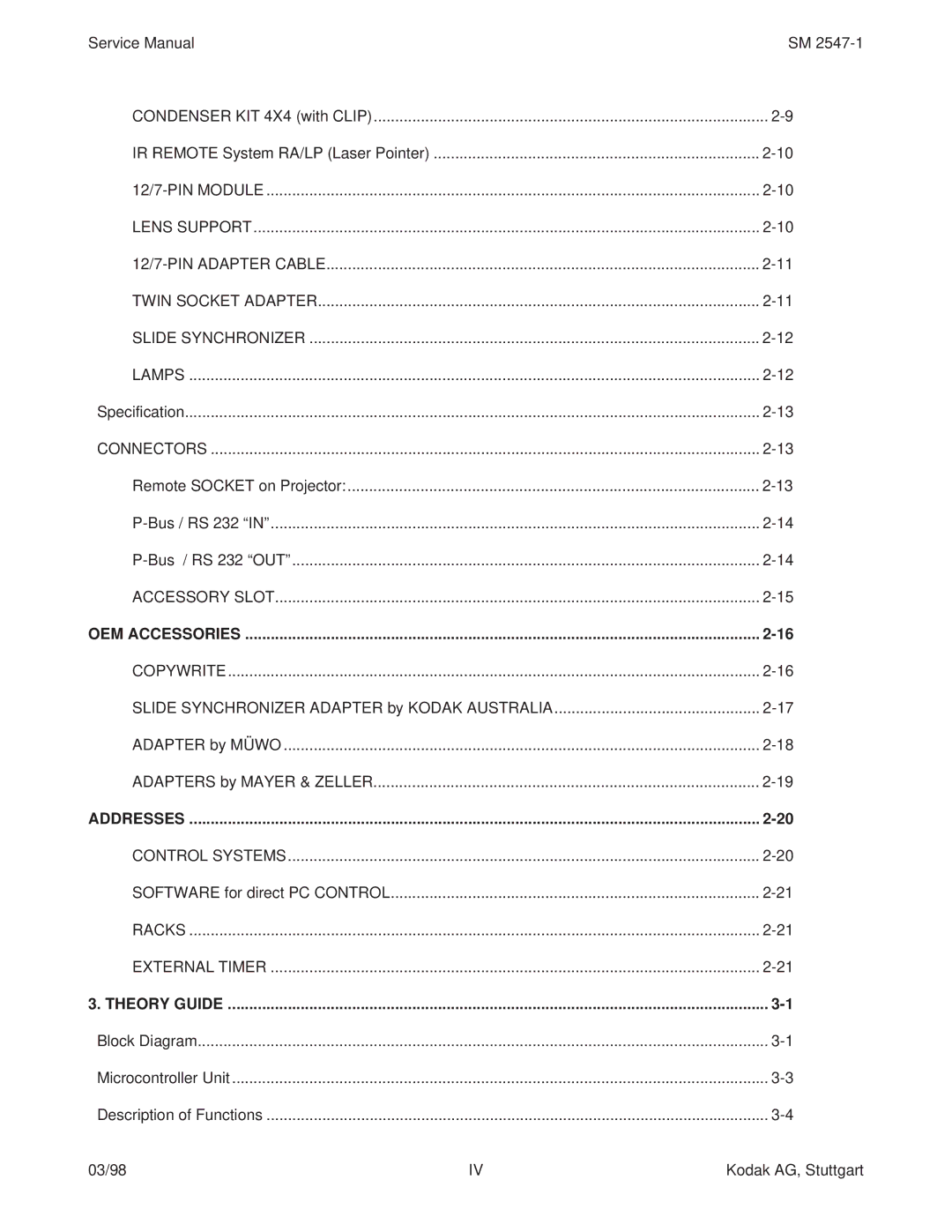 Kodak (9020/CINE), 7020, 5020, 4020 service manual Accessory Slot, Control Systems, External Timer 