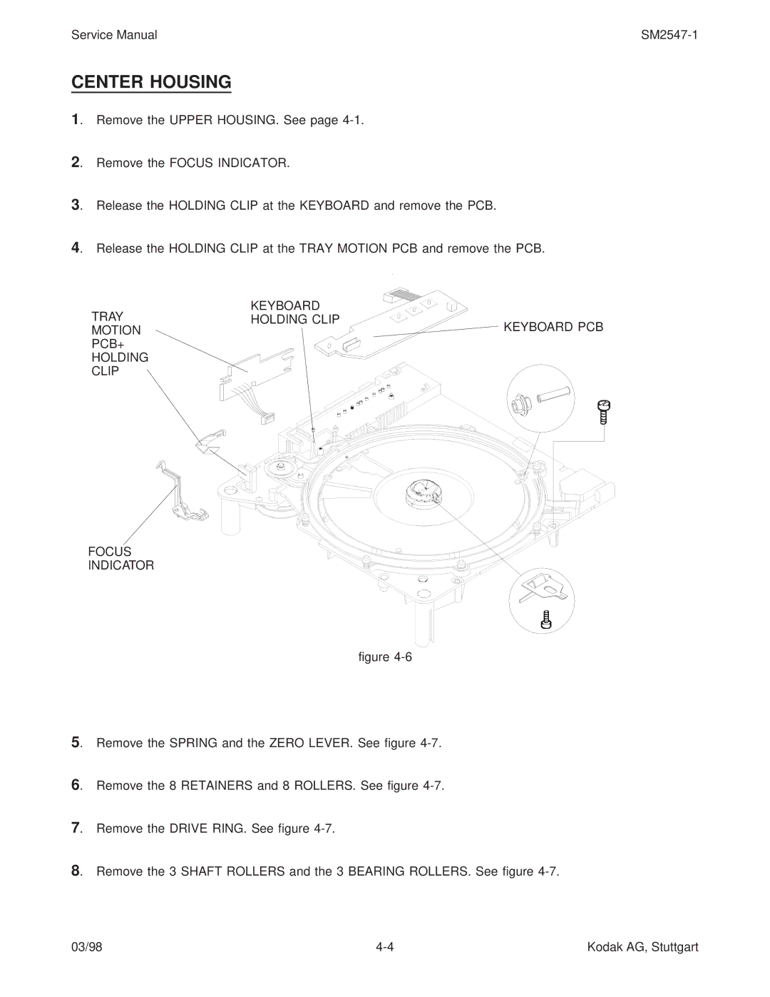 Kodak 5020, 7020, 4020, (9020/CINE) service manual Center Housing 