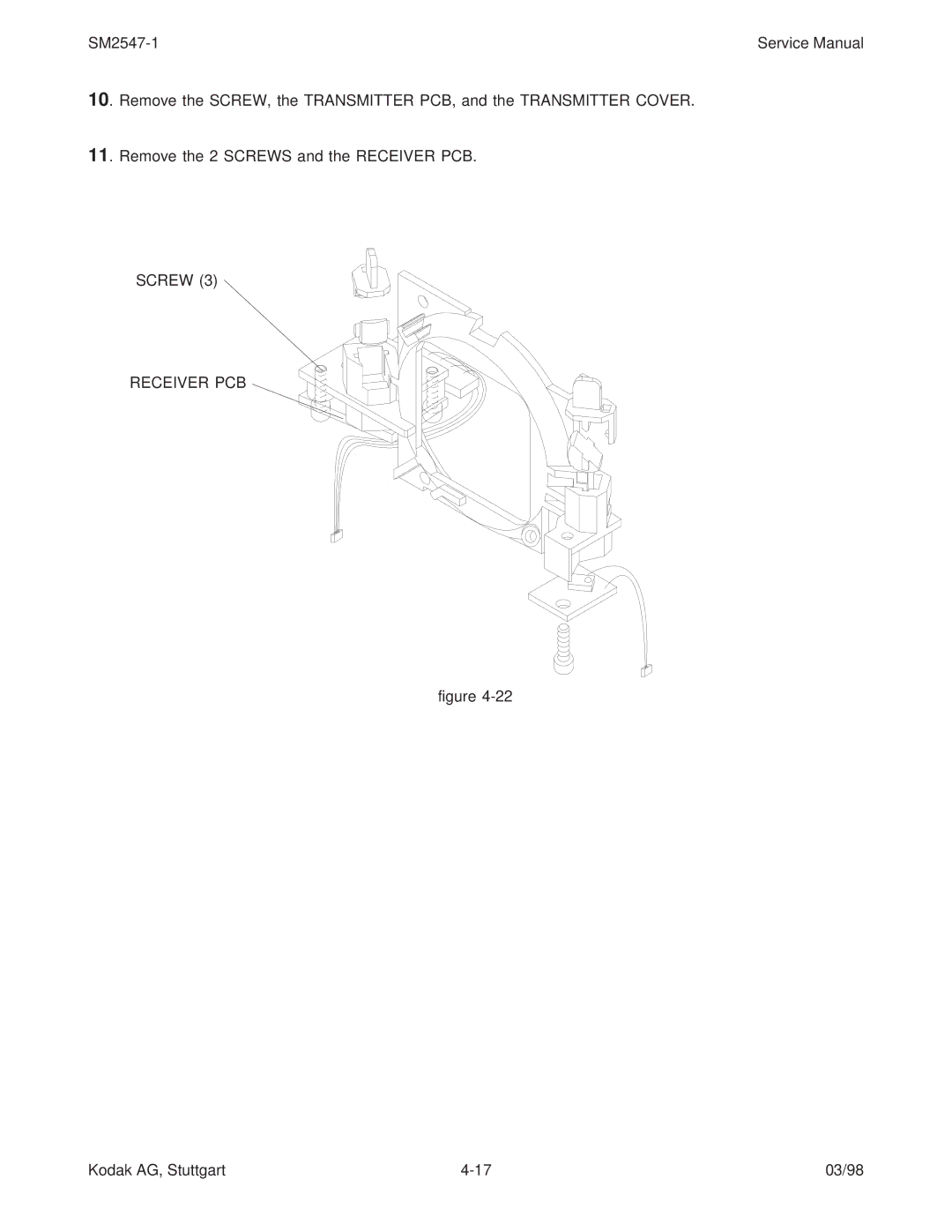 Kodak 7020, 5020, 4020, (9020/CINE) service manual Screw Receiver PCB 