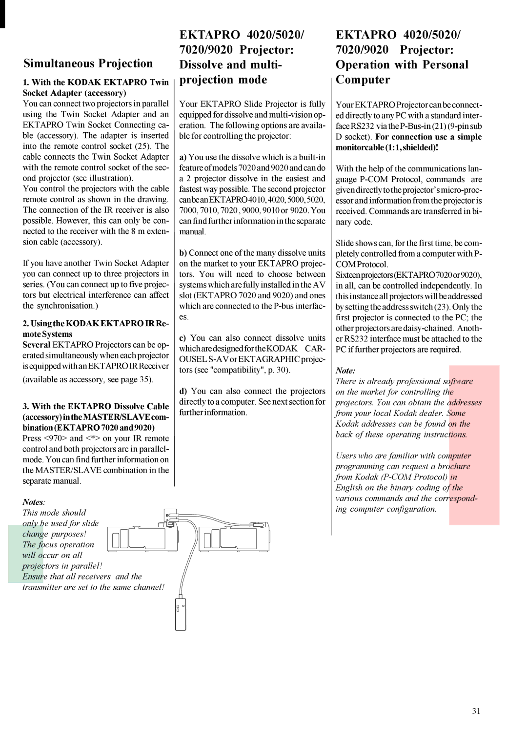 Kodak 5020, 9020, 7020, 4020 instruction manual Simultaneous Projection, With the Kodak Ektapro Twin Socket Adapter accessory 