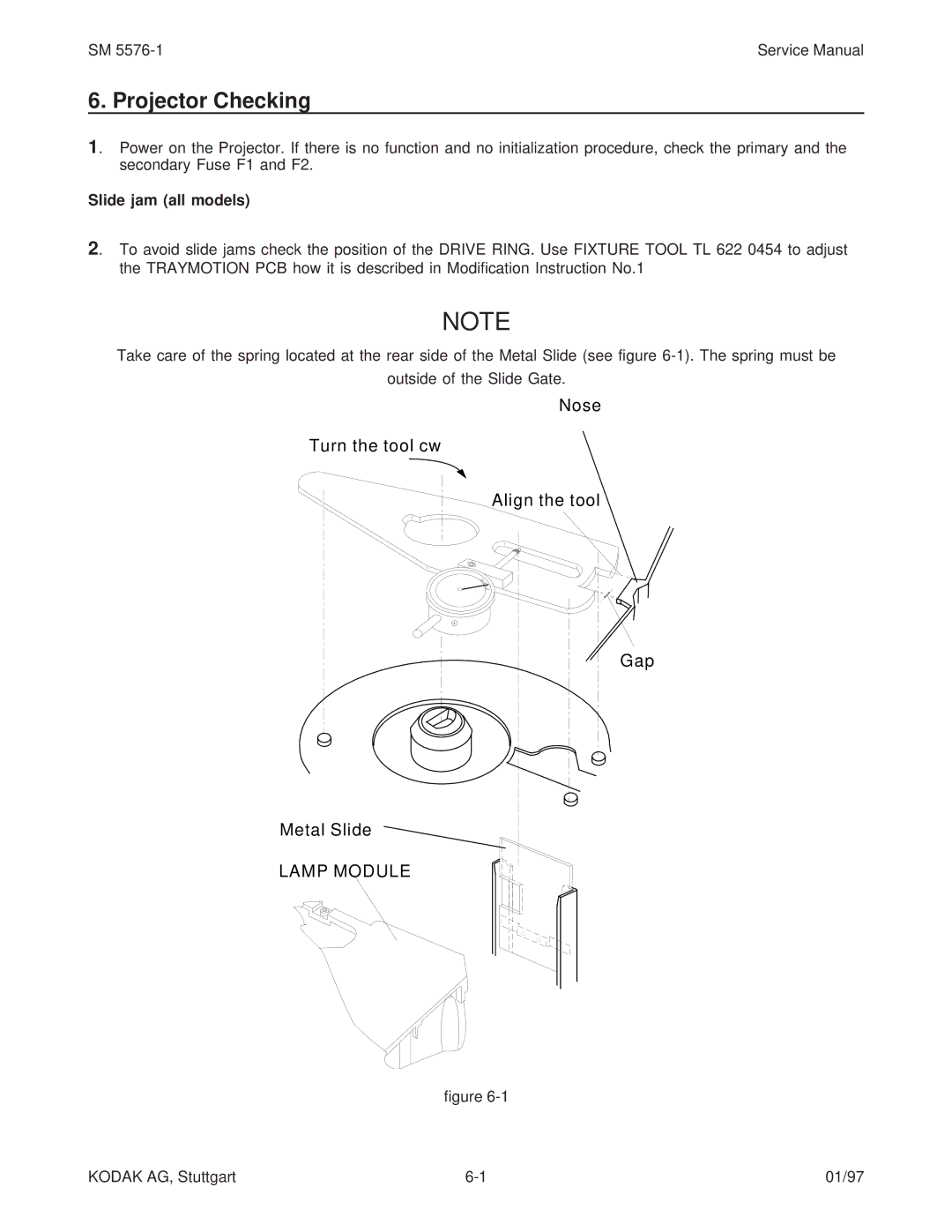 Kodak 9020/CINE service manual Projector Checking, Slide jam all models 