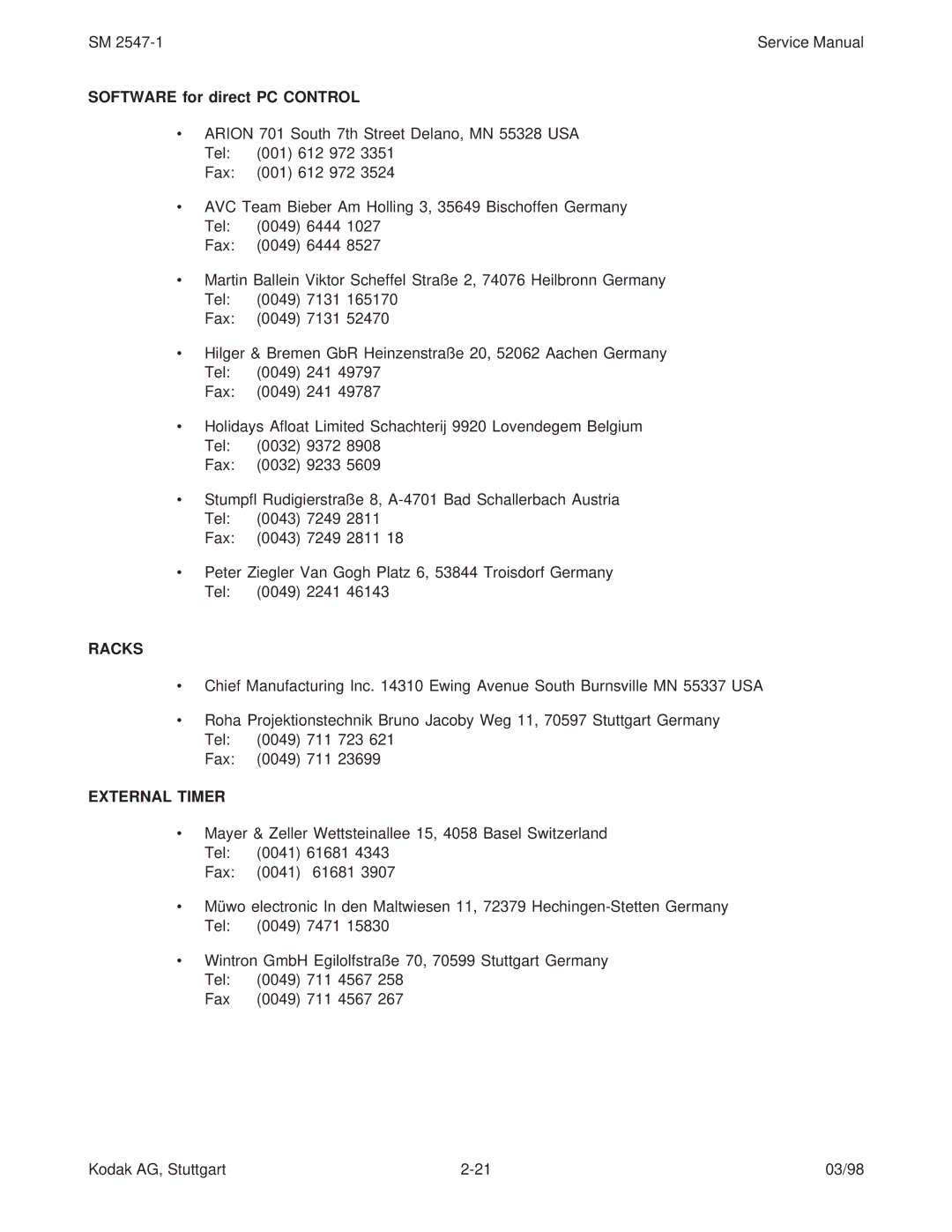 Kodak 9020/CINE service manual Software for direct PC Control, Racks 