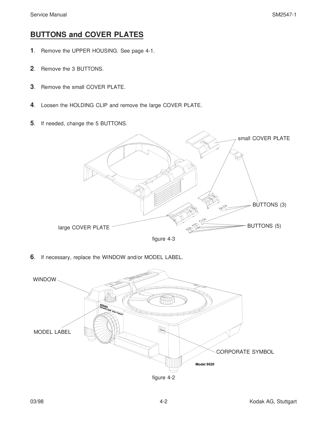 Kodak 9020/CINE service manual Buttons and Cover Plates, Window Model Label Corporate Symbol 