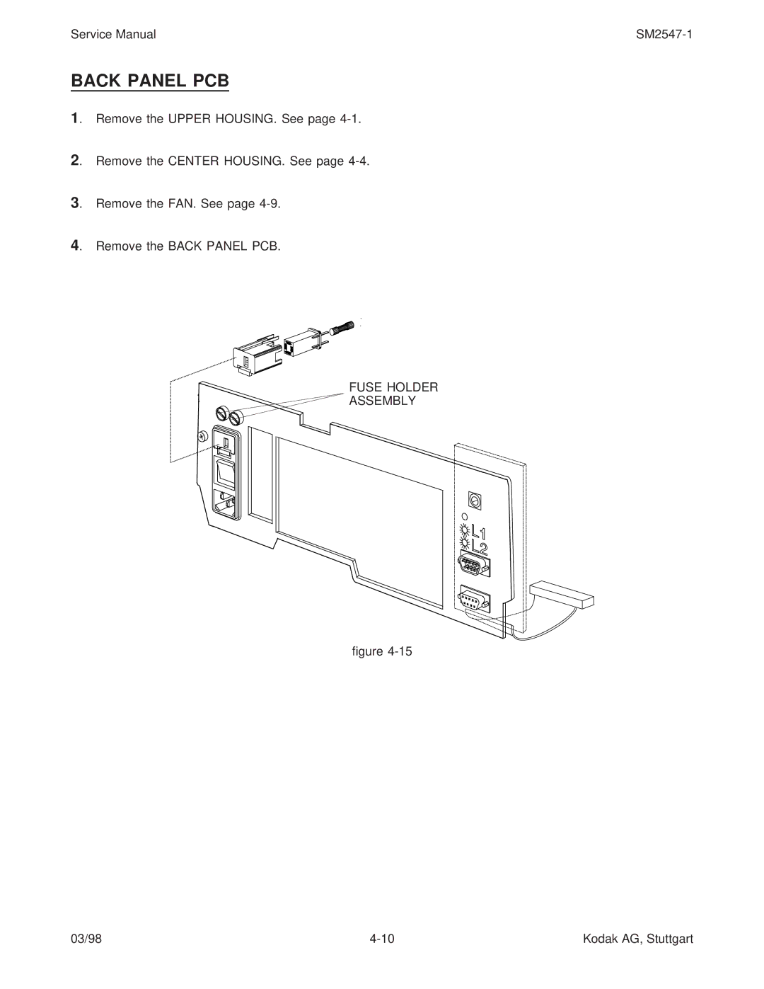 Kodak 9020/CINE service manual Back Panel PCB, Fuse Holder Assembly 