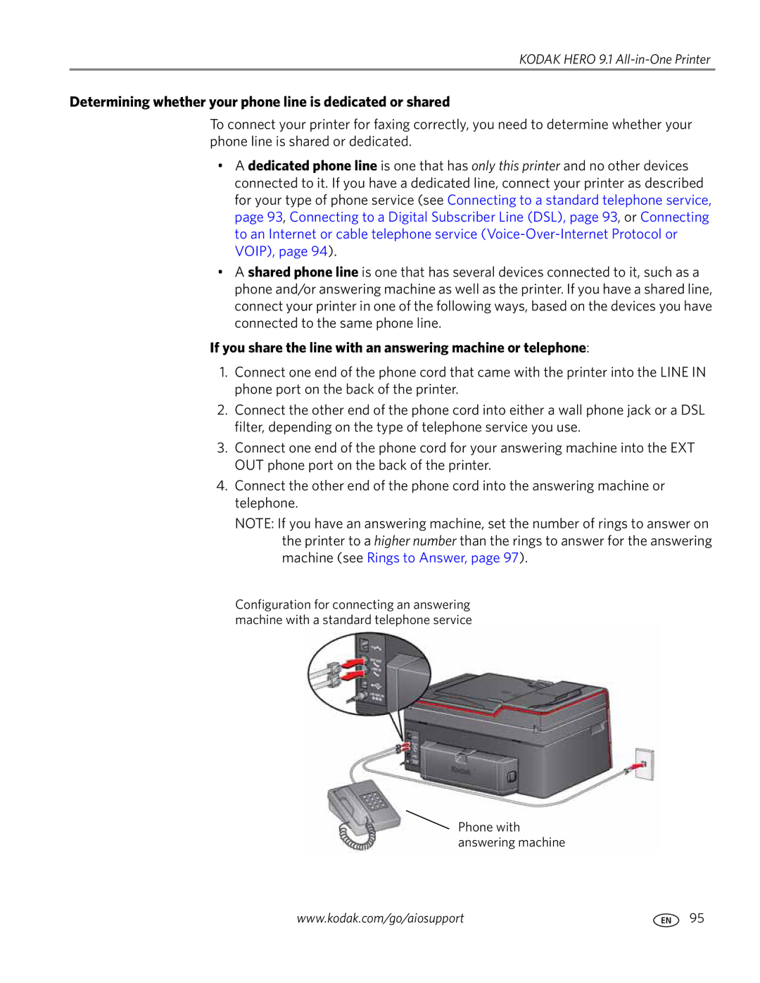 Kodak 9.1 manual Determining whether your phone line is dedicated or shared 