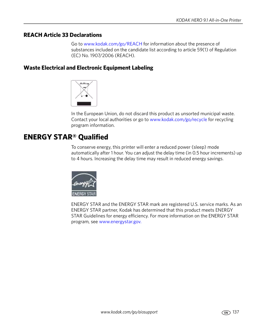 Kodak 9.1 manual Energy Star Qualified 