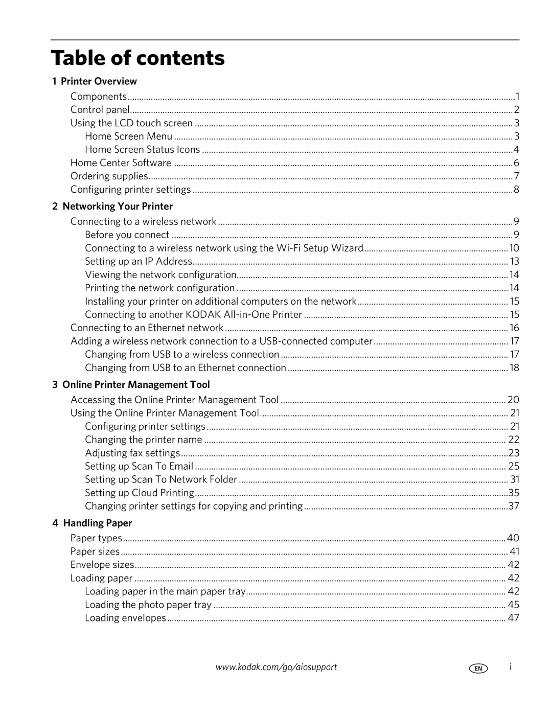 Kodak 9.1 manual Table of contents 