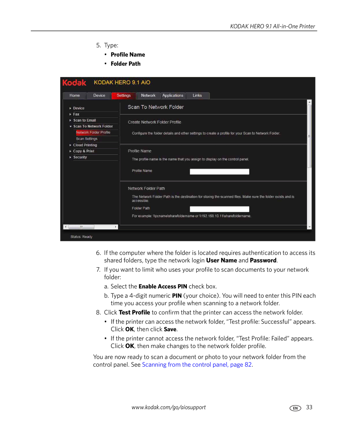 Kodak 9.1 manual Type, Profile Name Folder Path 