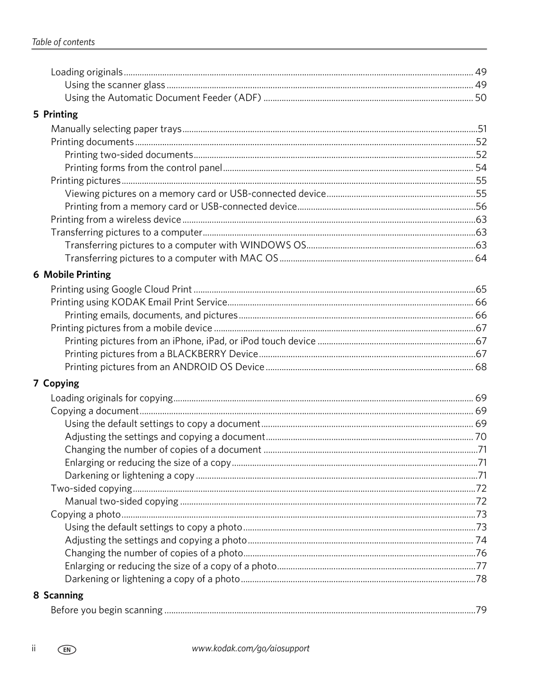 Kodak 9.1 manual Mobile Printing, Copying, Scanning 