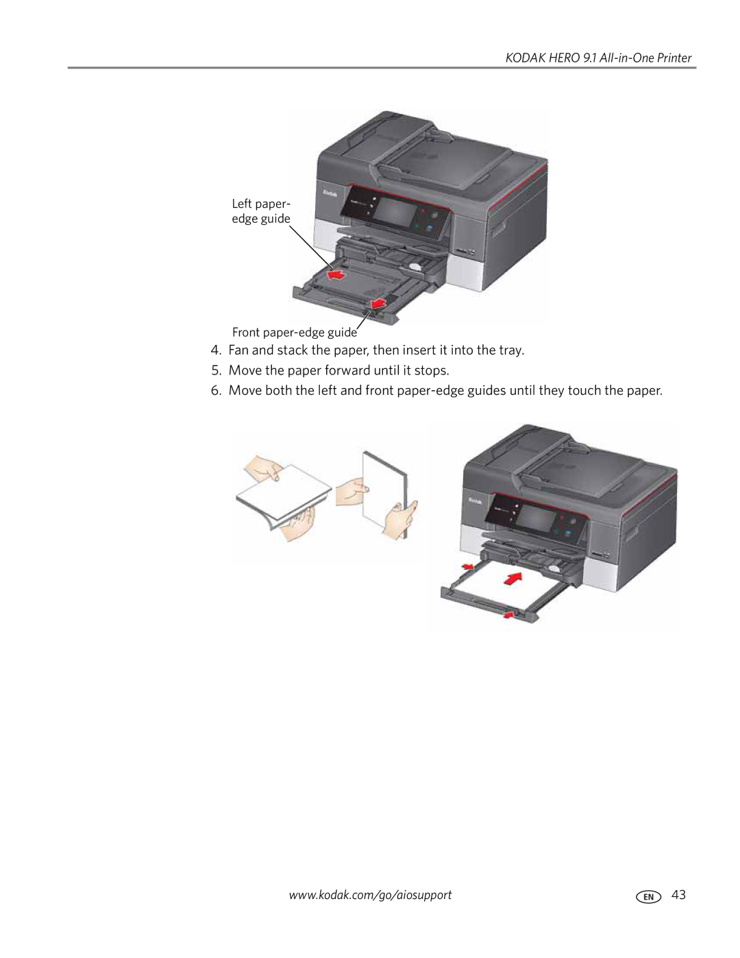 Kodak 9.1 manual Front paper-edge guide 