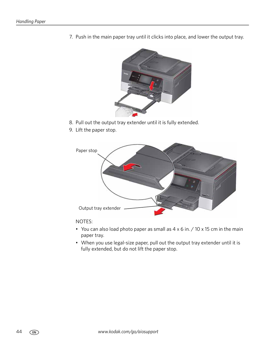 Kodak 9.1 manual Paper stop Output tray extender 