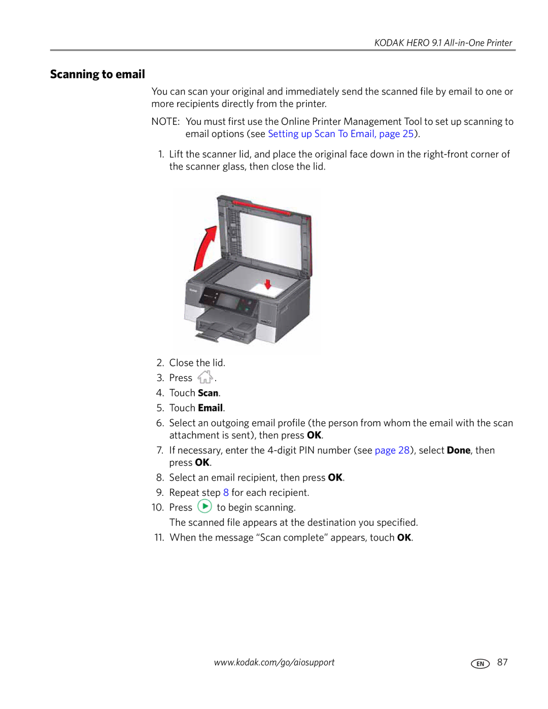 Kodak 9.1 manual Scanning to email 