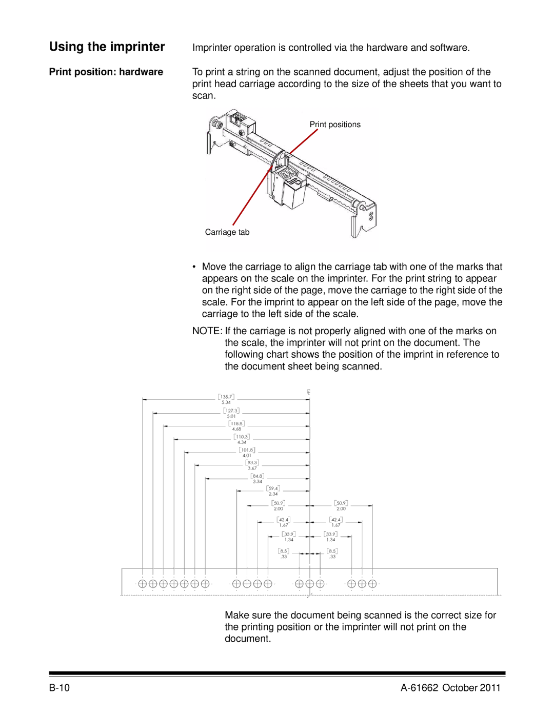 Kodak 9125DC, 9150DC, 9090DB, 9090DC manual Print positions Carriage tab 