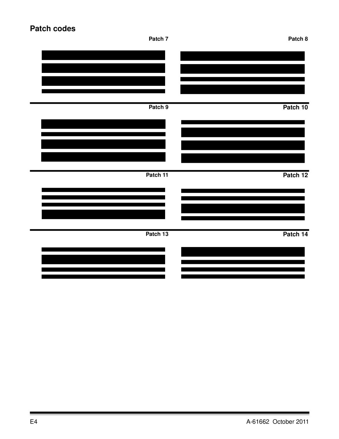 Kodak 9150DC, 9125DC, 9090DB, 9090DC manual Patch codes 