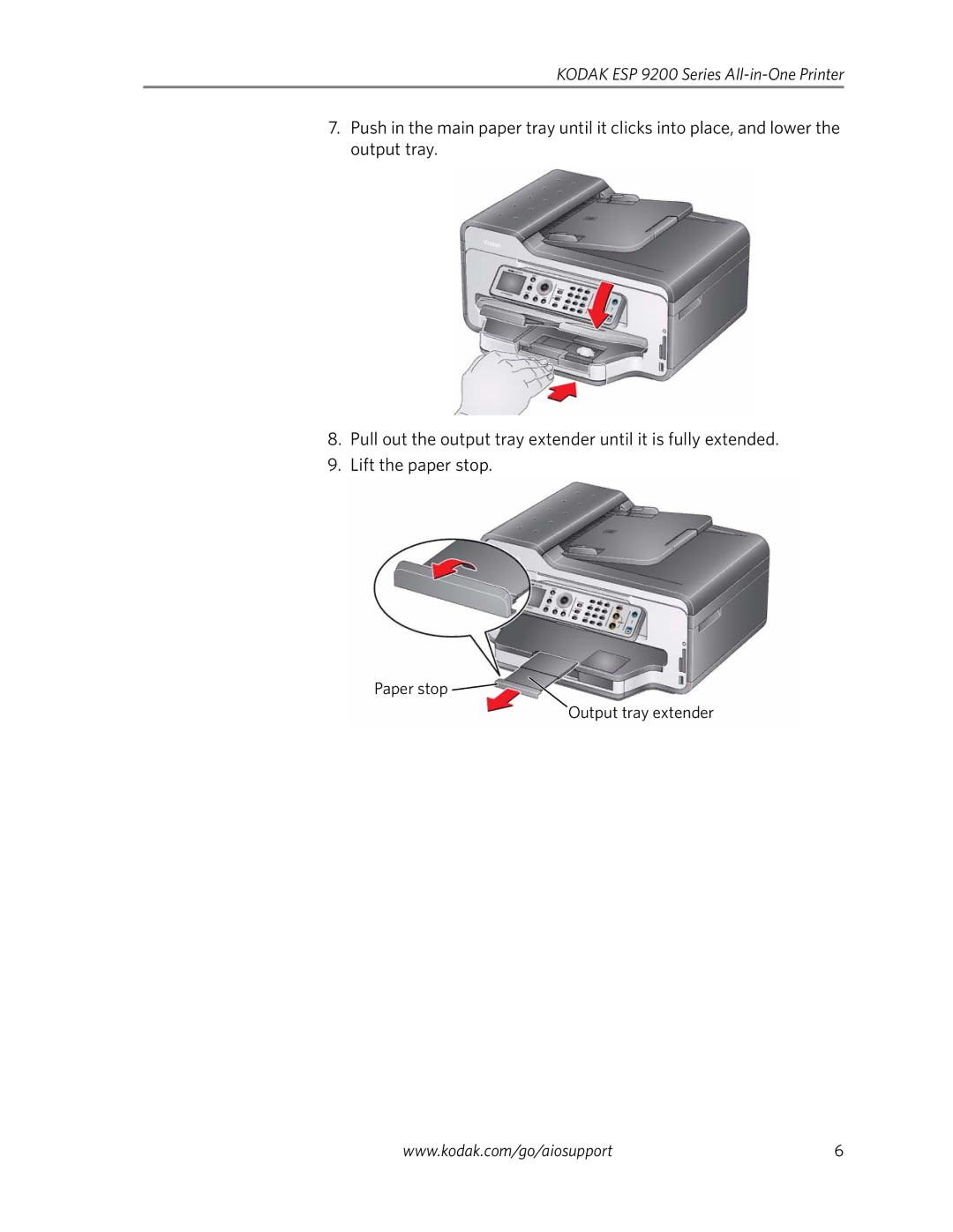 Kodak 9200 manual Paper stop Output tray extender 