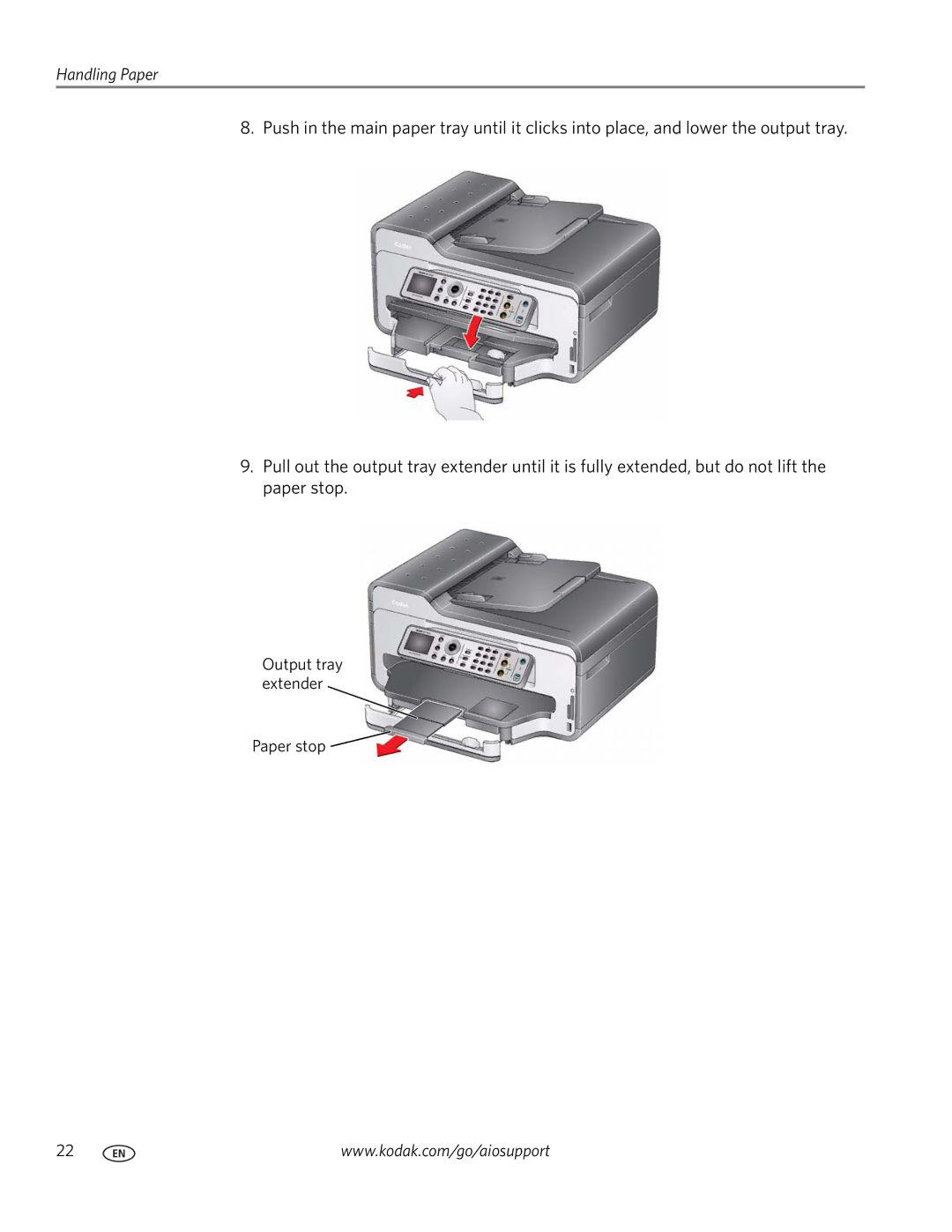 Kodak 9200 manual Output tray extender Paper stop 