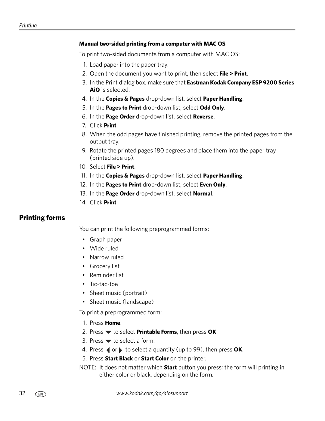 Kodak 9200 manual Printing forms, Manual two-sided printing from a computer with MAC OS, Select File Print 