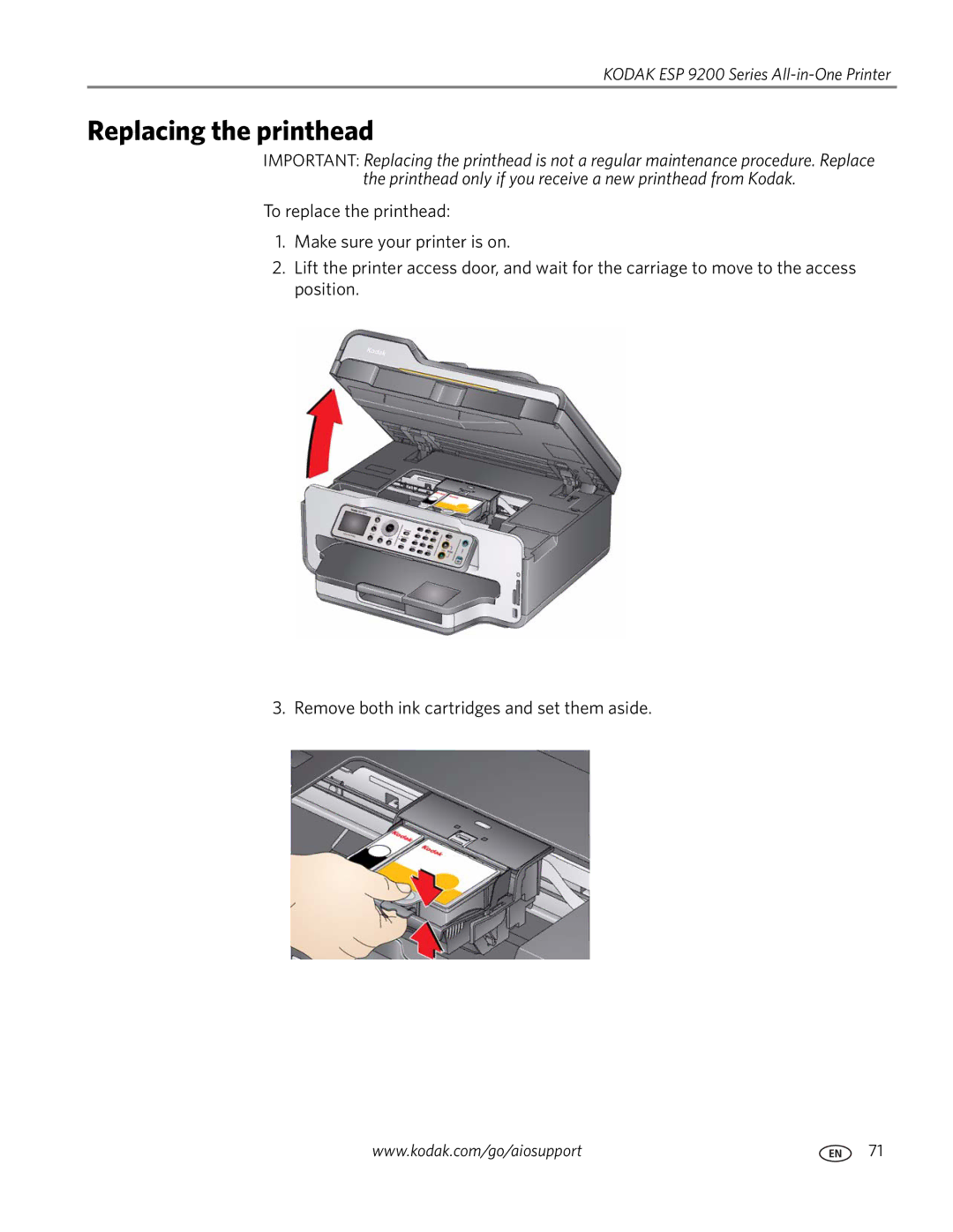 Kodak 9200 manual Replacing the printhead 