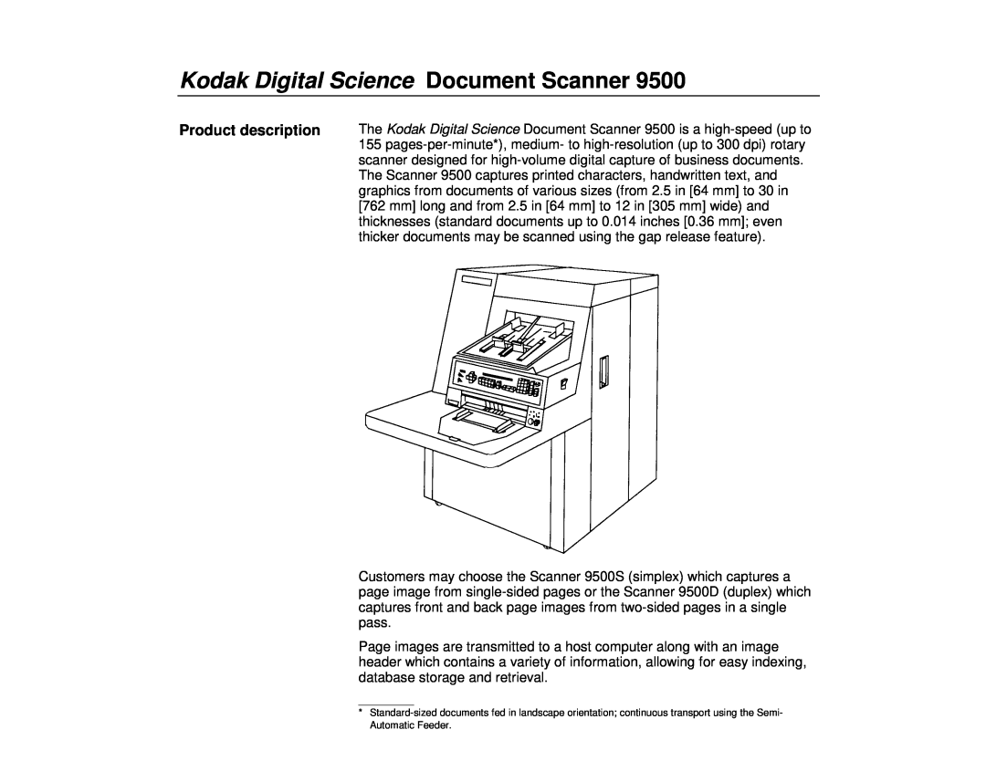 Kodak 9500, 990 manual Kodak Digital Science Document Scanner, Product description 
