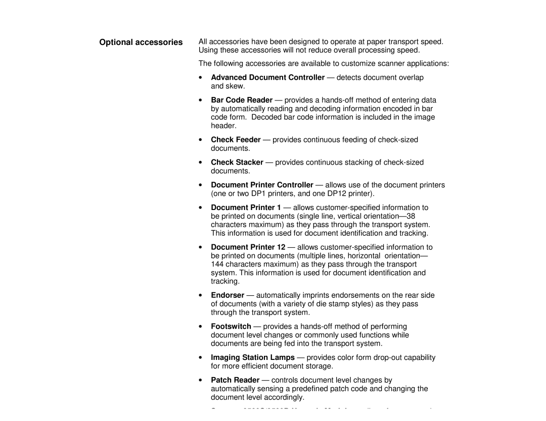 Kodak 9500 Optional accessories, ∙ Advanced Document Controller detects document overlap, ∙ Check Feeder, ∙ Check Stacker 