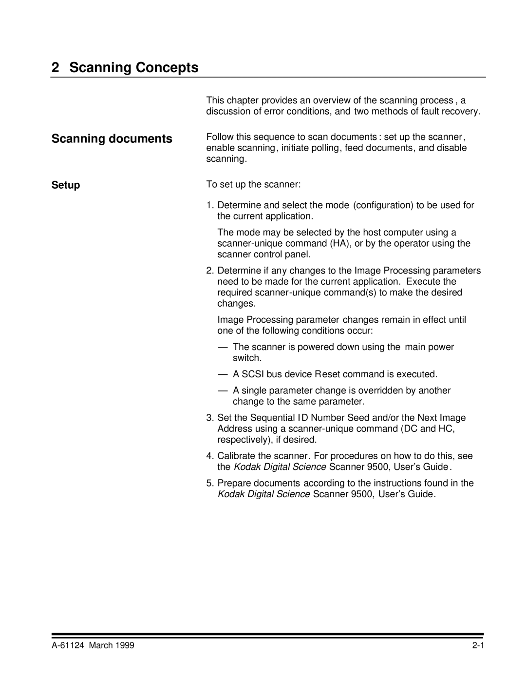 Kodak 9500 manual Scanning Concepts, Scanning documents, Setup 