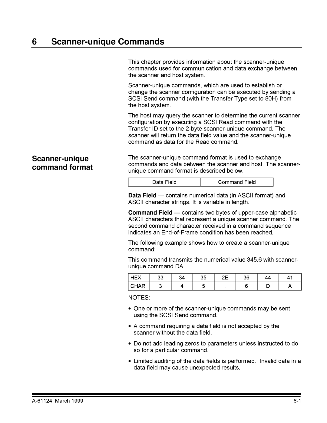 Kodak 9500 manual Scanner-unique Commands, Scanner-unique command format 