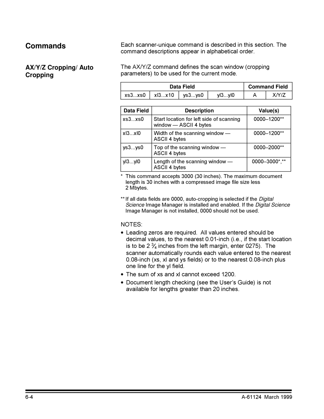 Kodak 9500 manual Commands, AX/Y/Z Cropping/ Auto Cropping 