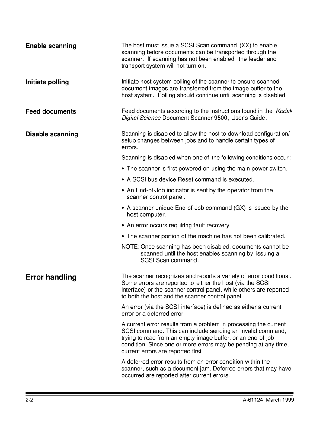 Kodak 9500 manual Error handling 