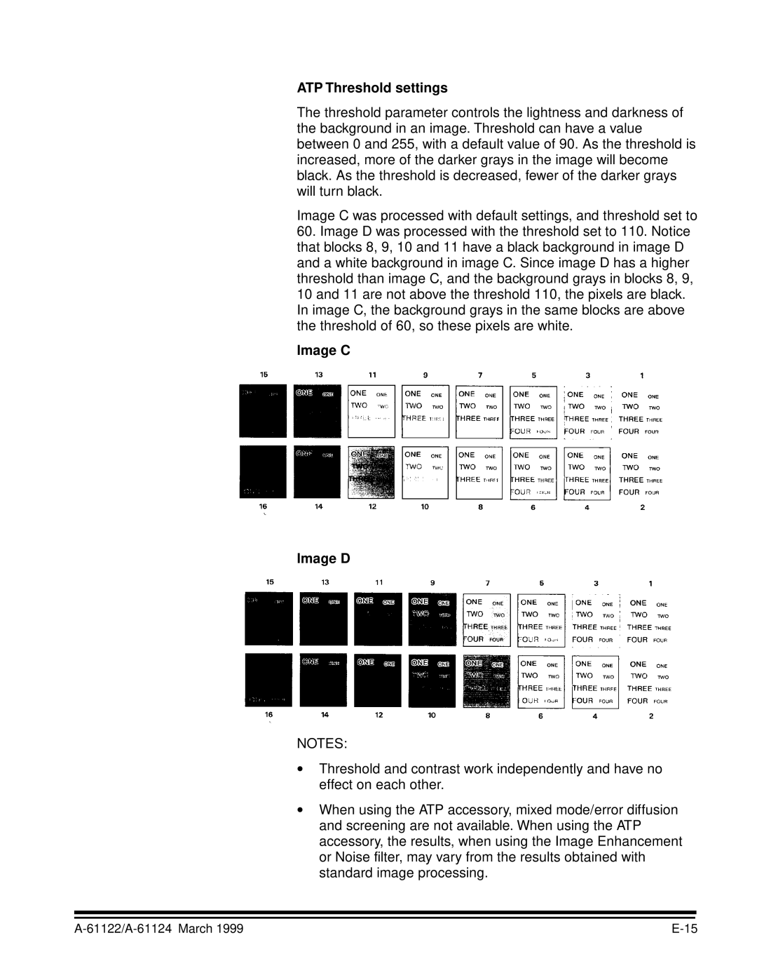 Kodak 9500 manual ATP Threshold settings, Image C Image D 