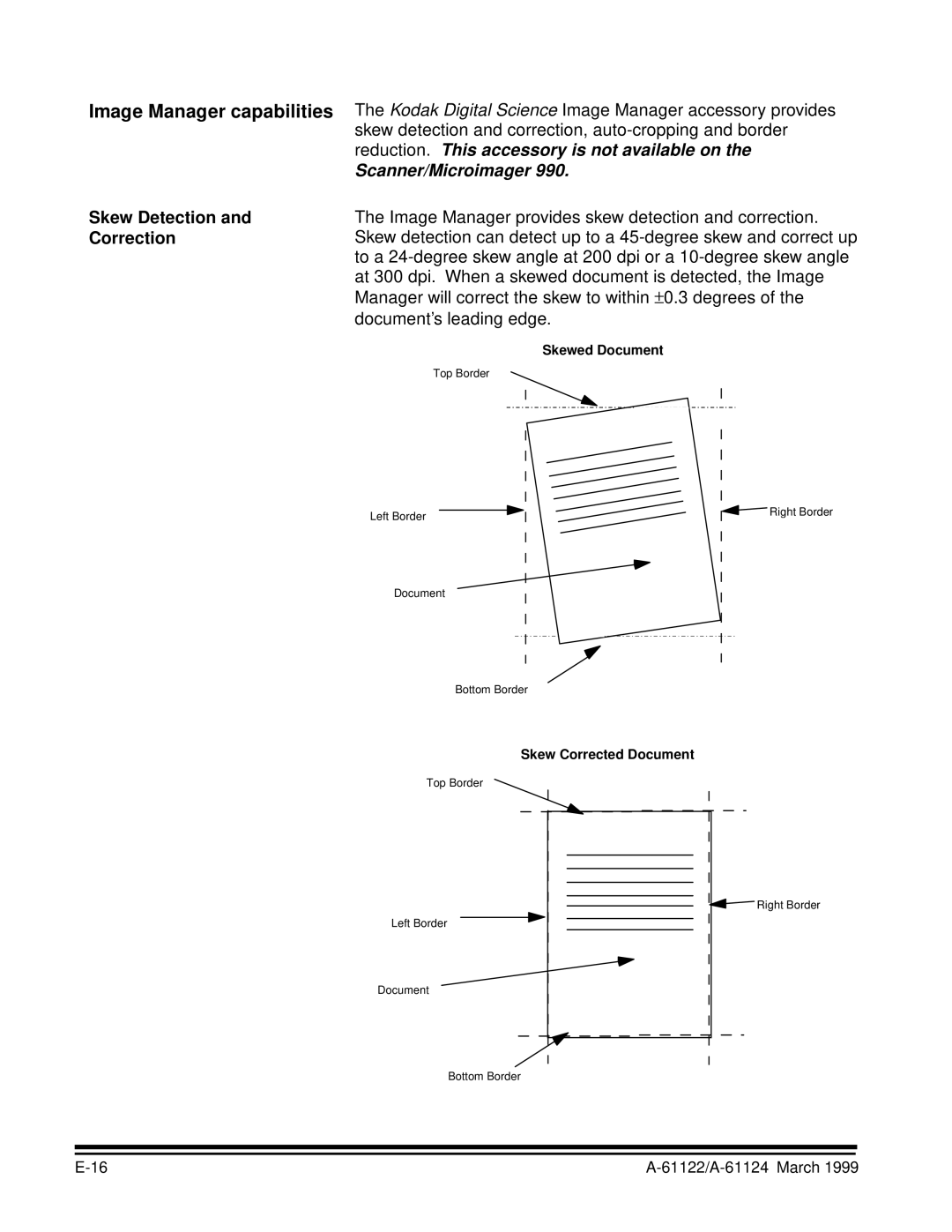 Kodak 9500 manual Scanner/Microimager, Skew Detection and Correction 