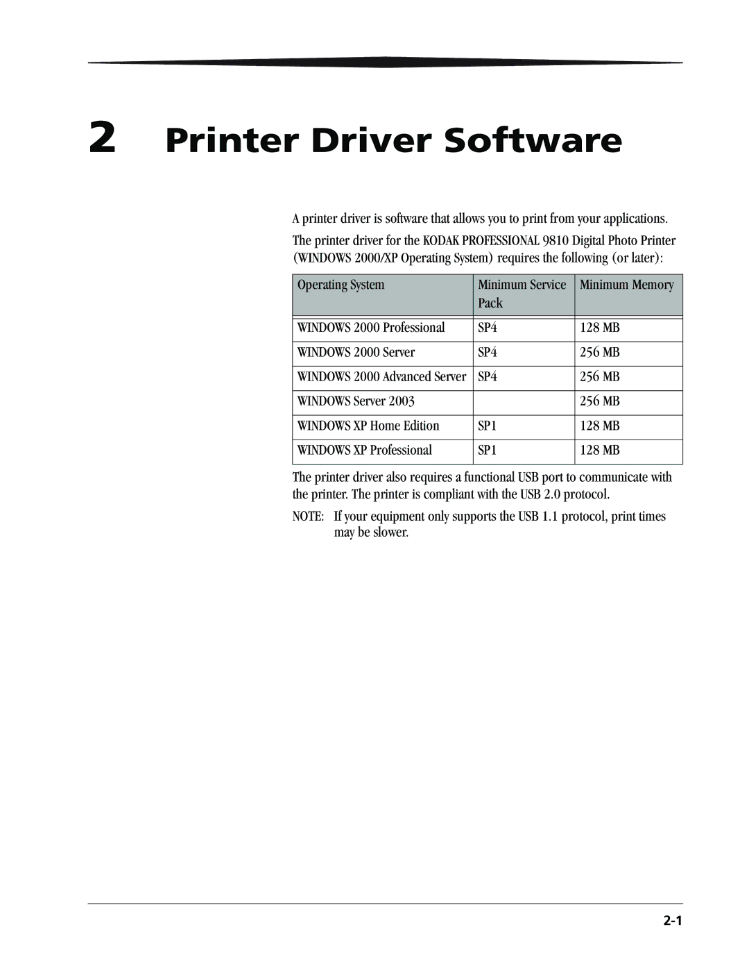 Kodak 9810 manual Printer Driver Software 