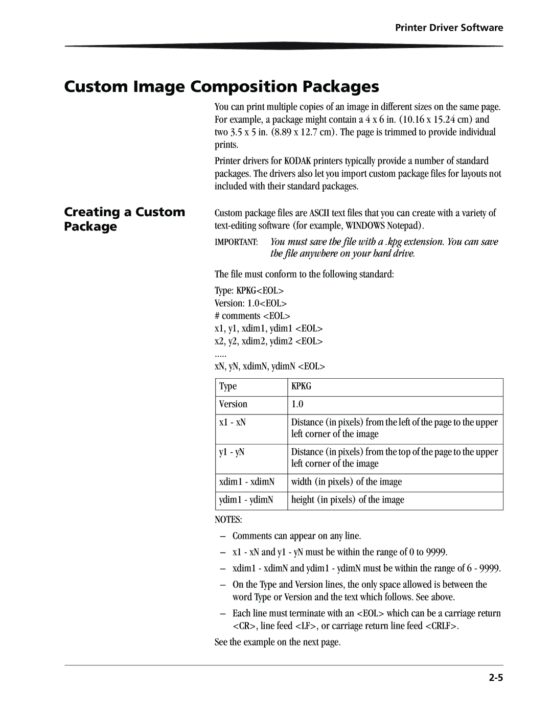 Kodak 9810 manual Custom Image Composition Packages, Creating a Custom Package 