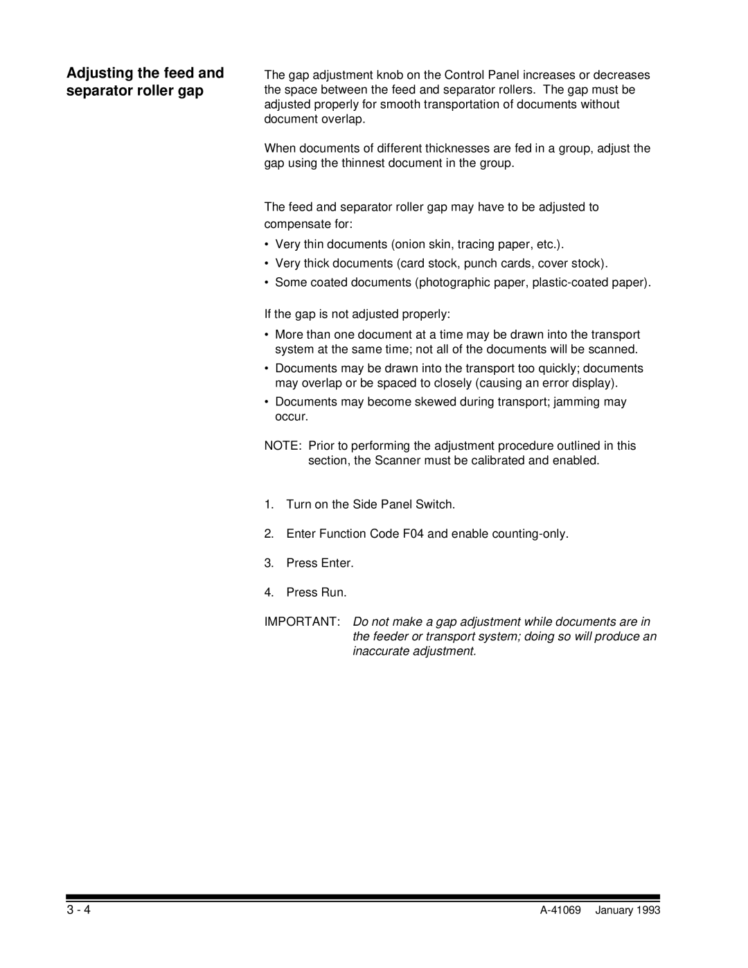 Kodak A-41069 user manual Adjusting the feed and separator roller gap 