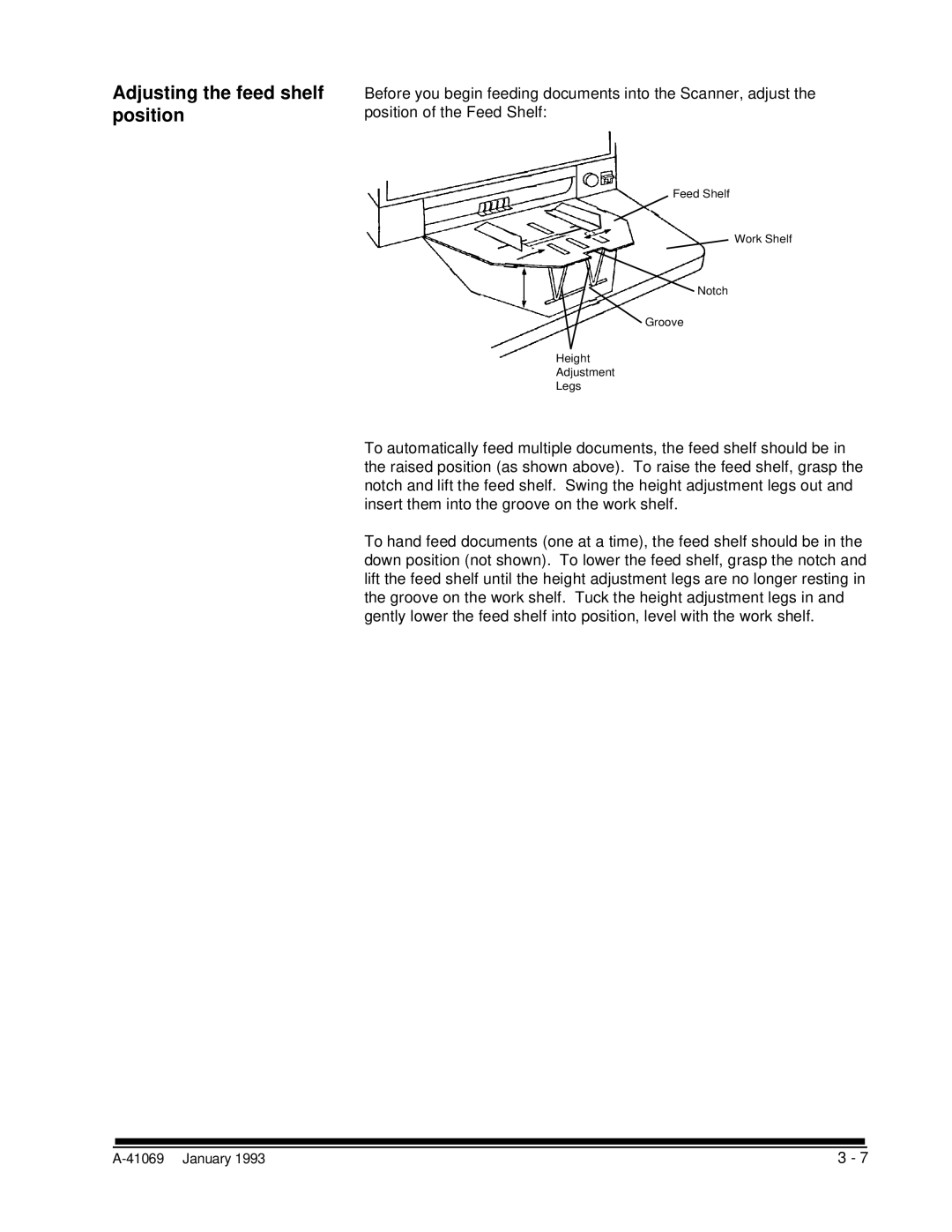 Kodak A-41069 user manual Adjusting the feed shelf position 