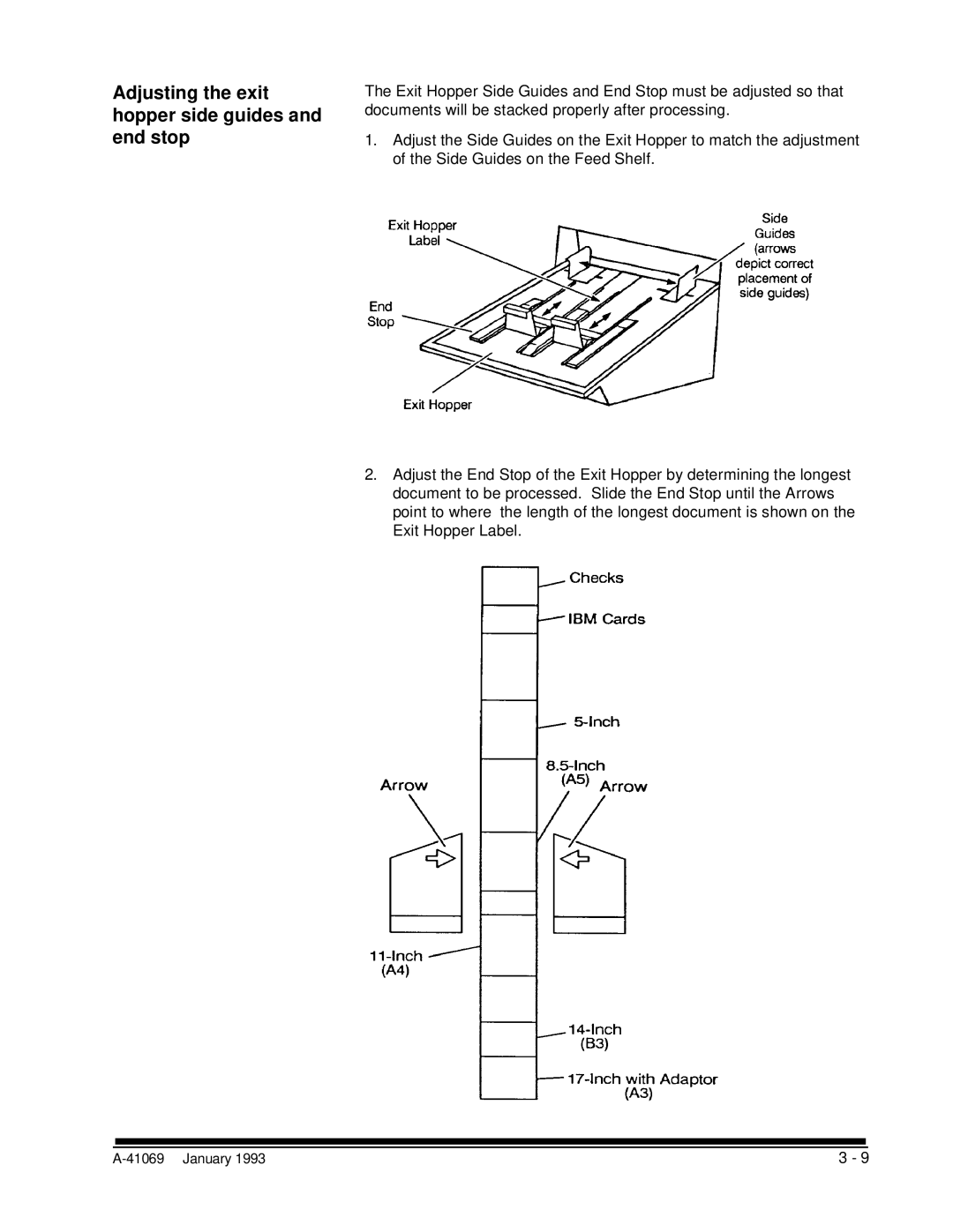 Kodak A-41069 user manual Adjusting the exit hopper side guides and end stop 